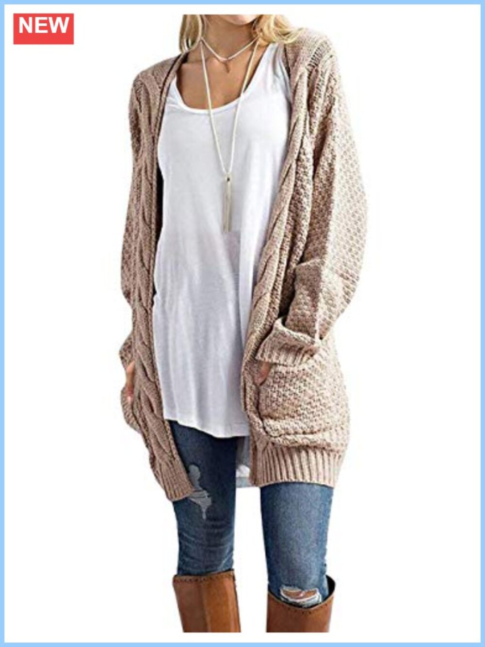 Long Sleeve Cable Knit Cardigan Sweater with Pockets Acrylic Oversized